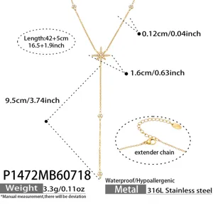 Vergoldete Edelstahl Y-förmige Nordstern Anhänger Halskette mit Verlängerungskette, 42+5cm.