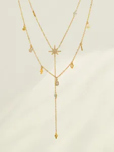 Goldene mehrlagige Y Halskette mit Stern und Anhängern aus Edelstahl für Damen Schmuck.
