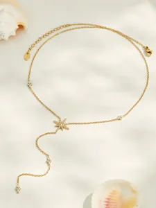 Vergoldete Y-förmige Stern-Anhänger-Halskette mit funkelnden Steinen, eleganter Schmuck für Frauen