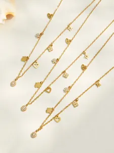 Elegante vergoldete Edelstahl Y-Kette mit verschiedenen feinen Anhängern für Damen