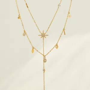 316 Edelstahl Vergoldet Achtzackiger Stern Y-Halskette Multi-Element Hamsa Hand Böser Blick Anhänger Kette Für Damen