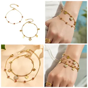 pulsera de dijes de corazones de circón 5a de acero inoxidable bañado en oro 18k mujer