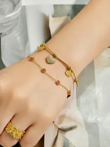 Hermosa Pulsera Corazón Circonita 5A Multi-Colgantes Acero Inoxidable Chapado Oro 18K Mujer
