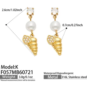 Goldene Muschel Perle Ohrringe für Damen, 316L Edelstahl wasserdichter Schmuck.