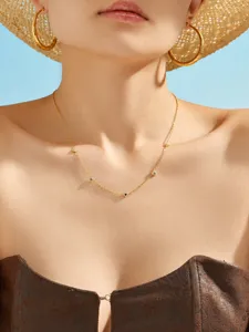 Gold-plated titanium steel necklace with colorful zircon heart pendants, elegant fashion.