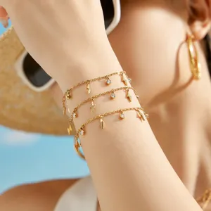 Chic multi-layer gold bracelet featuring sparkling zircon and lightning charms for women.