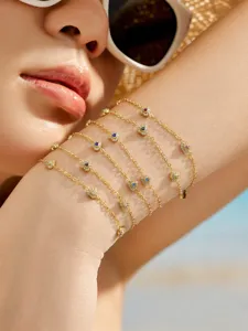 Gold plated stainless steel multi-layer colorful zircon bracelet set for women stylish