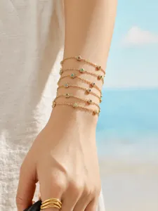 Multi-layer heart colored zirconia chain bracelet set, elegant gold-plated jewelry.