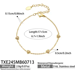 Gold-plated 316L stainless steel heart zircon bracelet detail and size specification