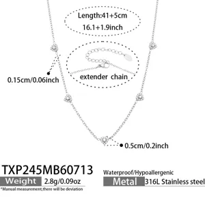 Stainless steel heart zircon necklace with extender chain stylish women jewelry.