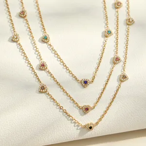 Gold-plated multi-layer colorful heart zirconia necklace trendy fashion jewelry for women