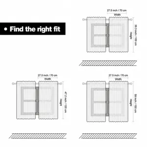 Window curtain size guide dimension diagram with multiple height options for home decor.