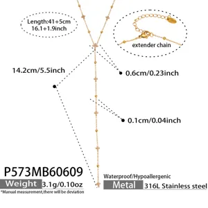 Gold Y-shape Zircon Cross Pendant Necklace Stainless Steel Waterproof Jewelry Detail