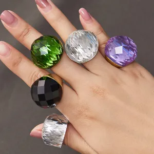 Übertriebener Edelstahl Ring Für Damen Vergoldet Geometrischer Geschliffener Glasstein Chunky Fingerring Party Modeschmuck