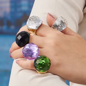 Klobige geometrische facettierte Kristallringe Edelstahl 18K vergoldet Statement Modeschmuck