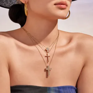 Stainless Steel Cross Pendant Necklace For Women Y-Shaped Zirconia Chain Necklace Chic Hollow Clavicle Jewelry Waterproof Hypoallergenic Neck Jewelry
