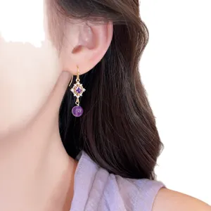 Boucles d'oreilles pendantes losange diamant violet élégantes, bijoux de luxe pour femmes