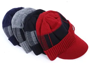 Casquette de baseball en tricot d'hiver avec visière, bonnet en laine chaud pour hommes.
