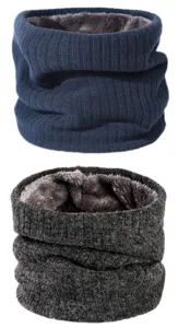 Thick winter knitted neck warmer for men and women, fleece lined thermal infinity scarf loop.