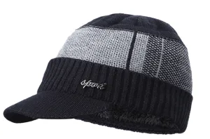Bonnet tricoté d'hiver doublé en polaire avec visière, chapeau chaud et épais pour hommes et femmes