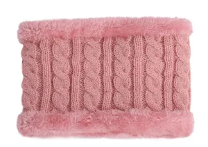 Scalda-collo in maglia rosa per bambini, sciarpa invernale foderata in morbido pile spesso.