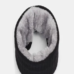 Detailed view of a black winter fleece-lined neck warmer, soft knit snood for cold weather.