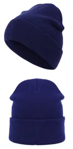 Gorro de punto liso invierno calido slouchy cuff sombrero unisex azul marino uso diario ropa