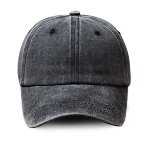 Classico cappellino da baseball in cotone slavato stile vintage tinta unita visiera curva