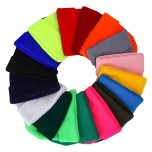 Gorro de Punto de Acrílico de Color Sólido Unisex con Dobladillo Cálido Suave de Invierno para Hombres Mujeres