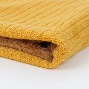 Yellow ribbed fleece-lined neck warmer winter cozy thick thermal knitted infinity scarf loop