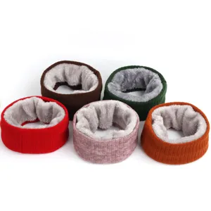 Thick fleece-lined knitted neck gaiter winter warm infinity scarf set for men and women