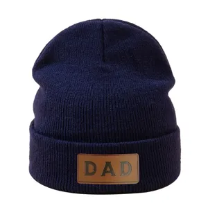 DAD Lederen Patch Beanie Muts Voor Heren Dames Winter Warm Gebreide Omslag Skull Cap Zachte Acryl Skimuts Thermische Outdoor Hoofddeksel
