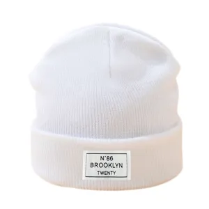 Bonnet en tricot blanc chaud automne hiver chapeau unisexe avec etiquette tissee style