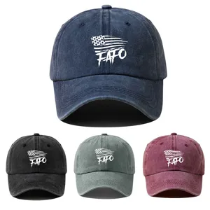 Vintage Washed Polyester FAFO Flag Print Baseball Cap Men Women Adjustable Distressed Dad Hat Outdoor Sport Sun Hat
