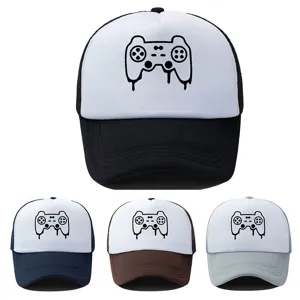 Fashion Gamepad Print Trucker Hat Breathable Mesh Baseball Cap Hip Hop Color Block Sun Protection Cap For Outdoor Travel Men Women