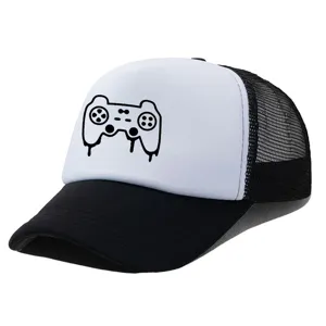Stylish video game controller print mesh baseball cap for summer outdoor casual wear and sun protection.