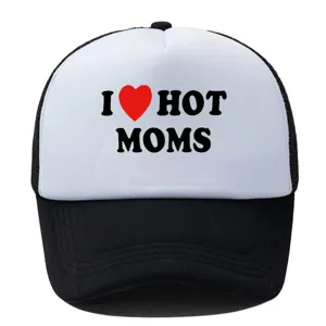 Gorra trucker negra blanca de malla con estampado I hot moms gorra de béisbol transpirable para sol