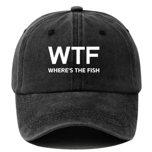 Klassische schwarze Baumwoll-Baseballkappe mit trendigem WTF Fisch-Druck für Herren.
