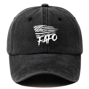 Vintage washed cotton baseball cap with distressed front graphic, stylish dad hat for daily wear.