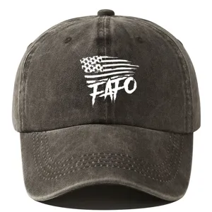 Vintage washed cotton baseball cap with distressed US flag FAFO print for men and women retro hat