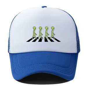 Blauw-witte truckerpet met grappige alien print streetwear casual baseballpet hoed