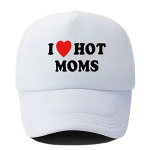 Gorra de béisbol blanca con estampado I HOT MOMS de moda, sombrero trucker transpirable.