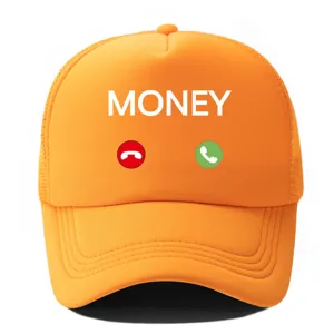 Oranger Mesh Trucker Baseballhut mit MONEY Buchstaben Druck, atmungsaktive Sommer Kappe.