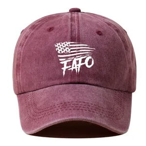 Vintage washed cotton baseball cap for men and women, distressed dad hat with stylish front print.