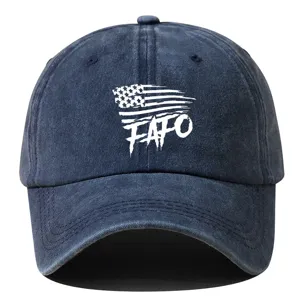 Vintage washed cotton baseball cap with distressed US flag and FAFO print detail for daily wear.