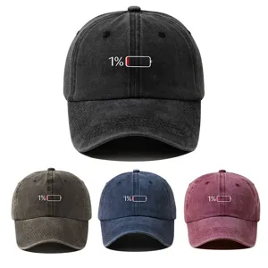 Casquette de Baseball Washed Retro Distressed Homme Femme Imprimé 1% Batterie Faible Soft Top Réglable Décontracté Vintage Parasole