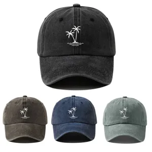 Coconut Tree Printed Washed Distressed Baseball Cap Vintage Summer Beach Sun Hat For Women Men Adjustable Casual Sport Hat