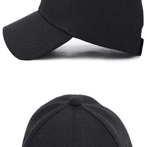 Vue détaillée d'une casquette noire unie, montrant le profil latéral et le sommet.
