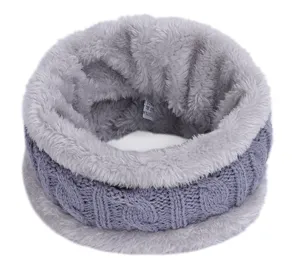 Scaldacollo in maglia foderato in pile grigio, sciarpa invernale calda per bambini.