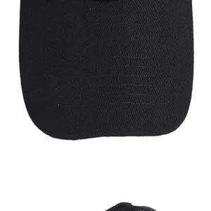 Vue de détail en gros plan de la visière de la casquette noire avec de belles coutures.